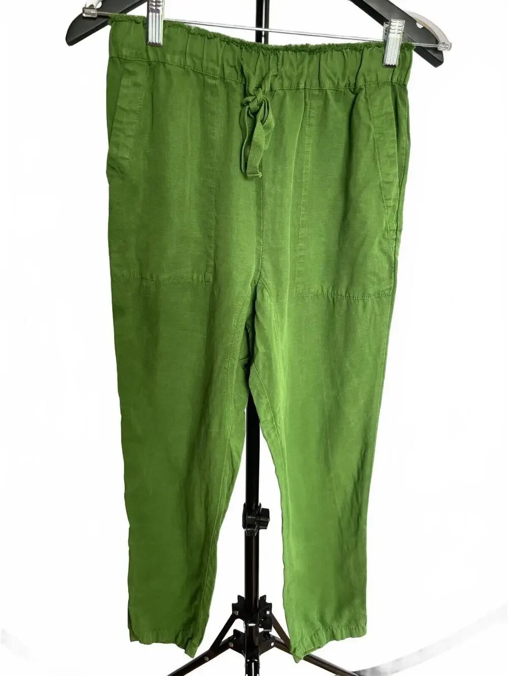 Zara Kelly Green Linen Blend Cropped Drawstring Pants XS Vibrant Bold